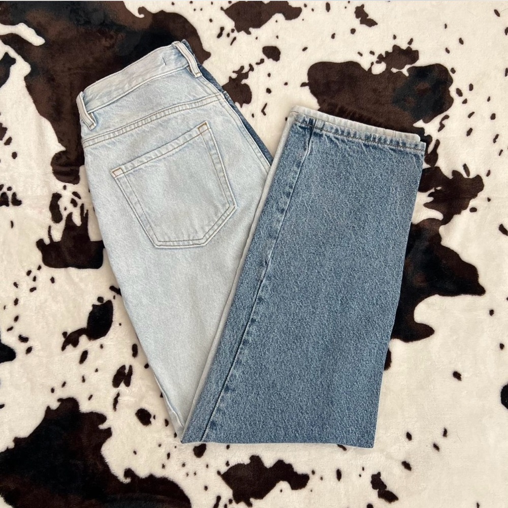 PACSUN High Rise Straight Two Tone Denim Jeans